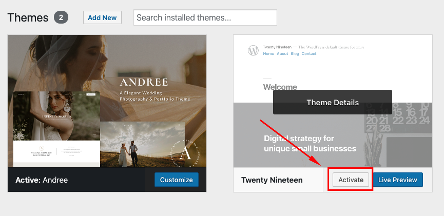 Activate other theme