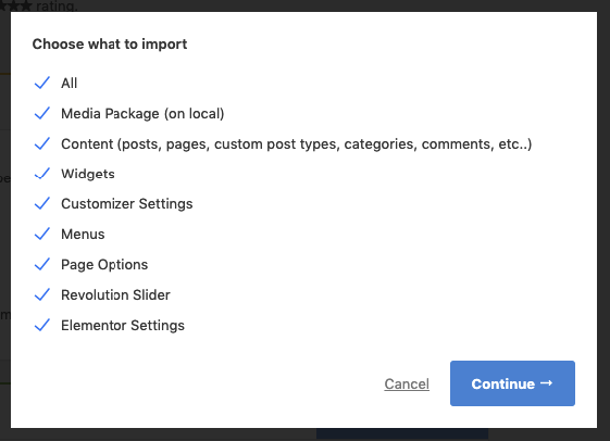 Select import options