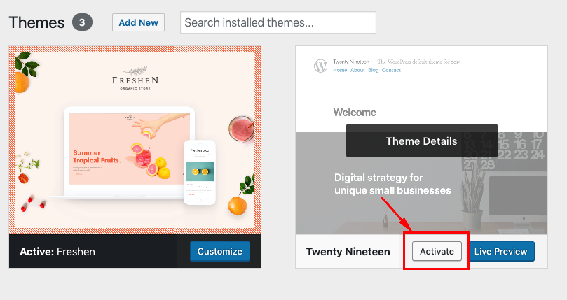Activate other theme