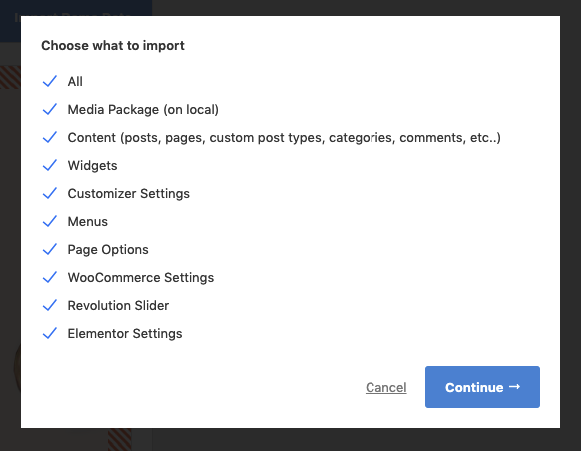 Select import options