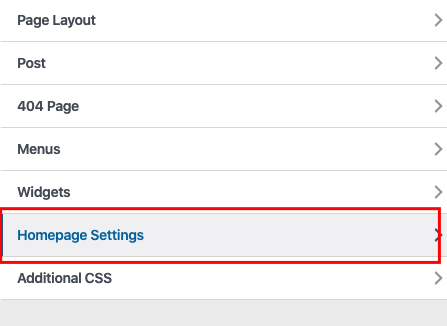 Homepage Settings