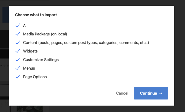 Select import options